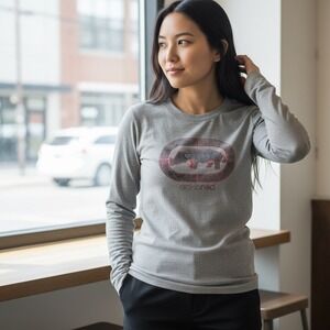 Vintage Y2K Ecko Unlimited Gray Rhino‎ Logo Long Sleeve T Shirt Womens L